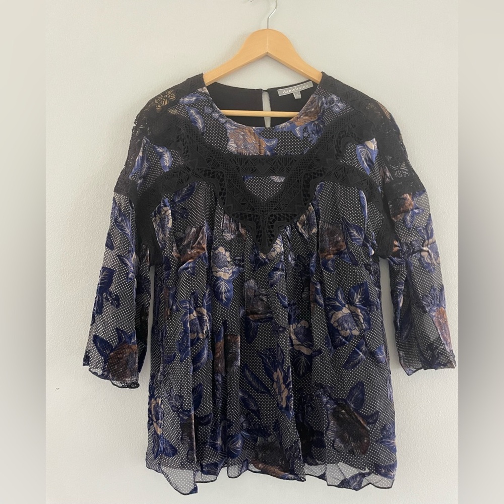 Daniel Rainn Black and Blue Lace Dress Floral Blouse